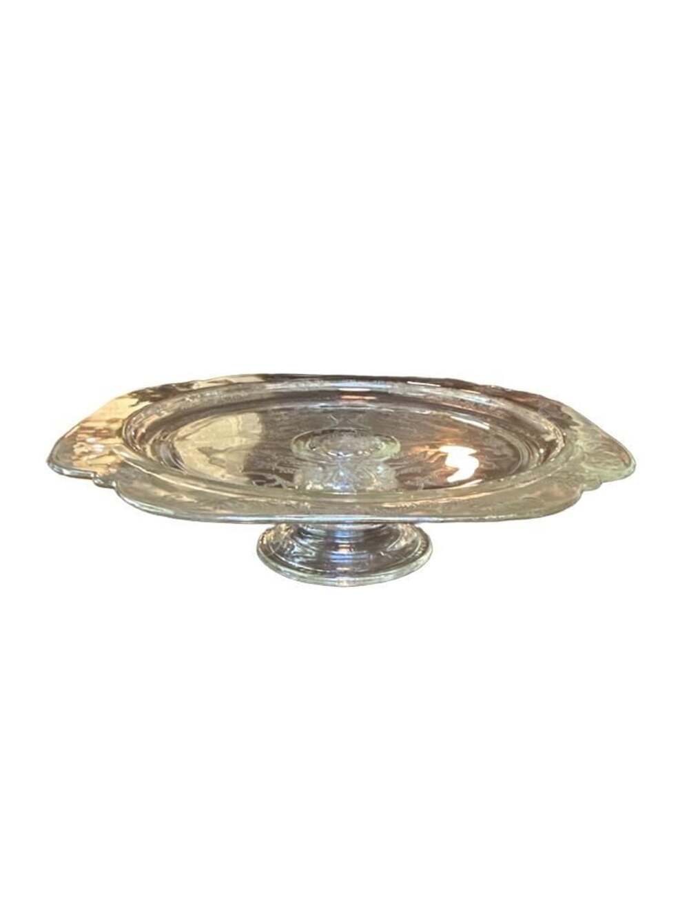 Vintage Federal Glass Madrid Clear Square Pedestal Cake Stand Beautiful!
